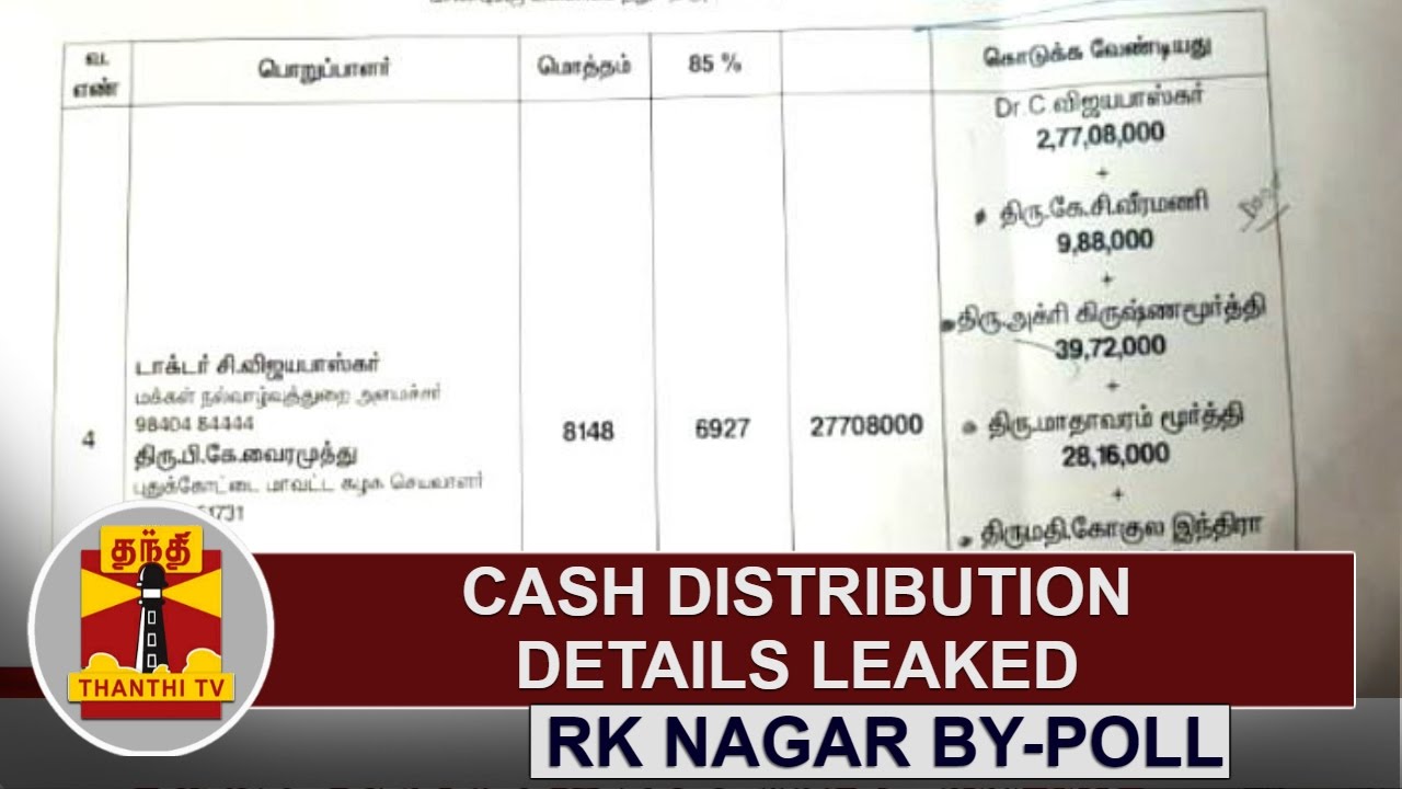 RK Nagar By-Election: Cash distribution details leaked | Detailed Report