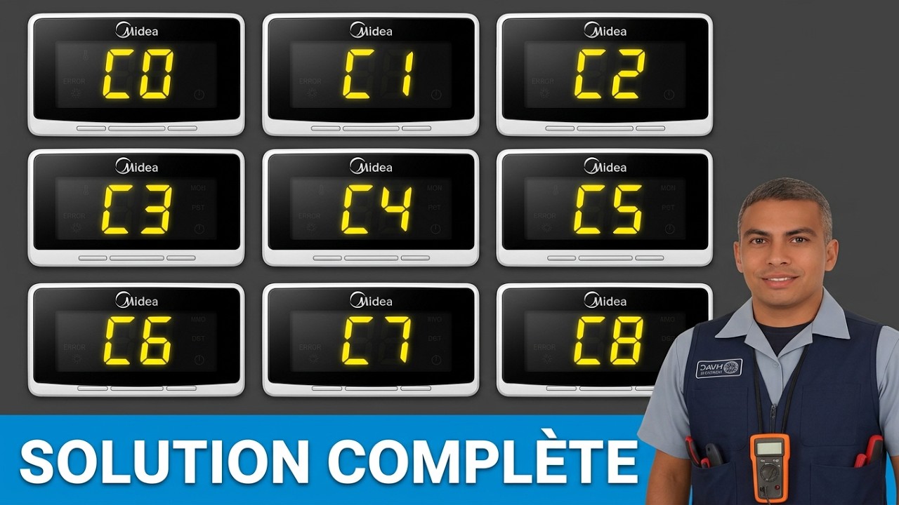 MIDEA Climatisation Code d’Erreur C0 C1 C2 C3 C4 C5 C6 C7 C8  : Signification, Causes, Solution