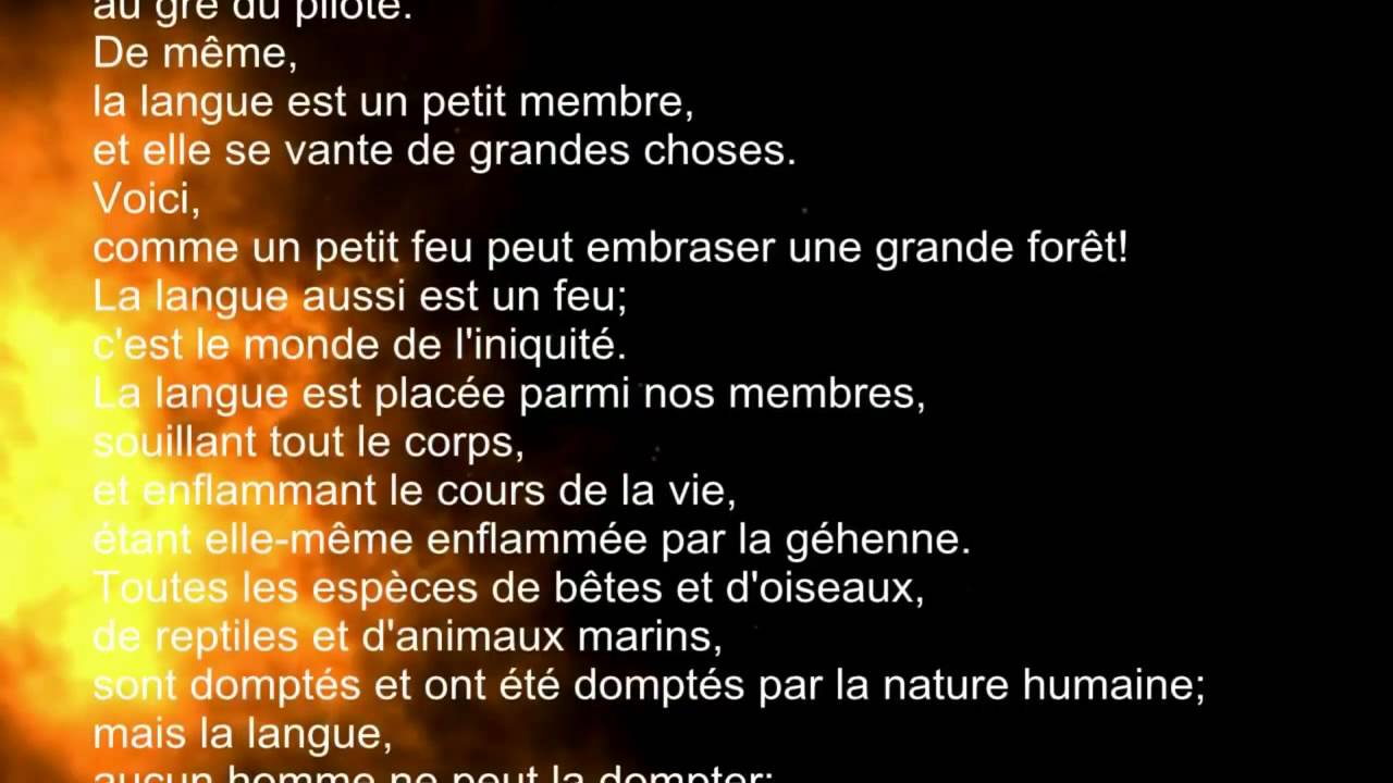 ▶ La Bible - Epitre de Jacques - La langue aussi est un feu ; c'est le monde de l'iniquité