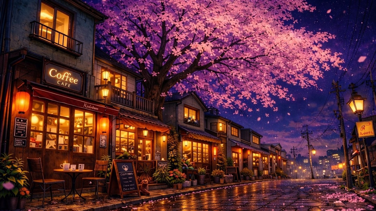Cherry Blossom Night Café 🌸 Cozy Japanese Lofi Beats for Study & Relax