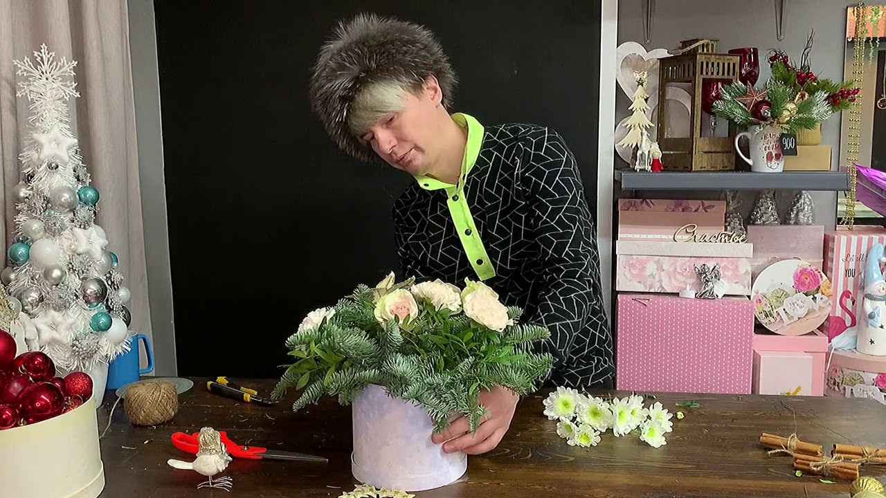 Новогодняя композиция в шляпной коробке!