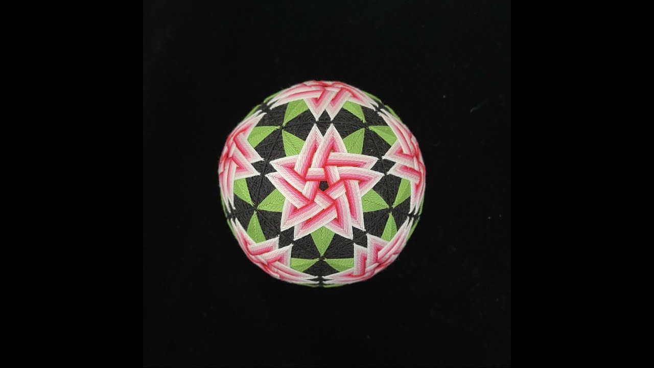 Temari Ball Embroidery Kit Tutorial - Pink Double Petal Flowers on C10, Japanese handcraft