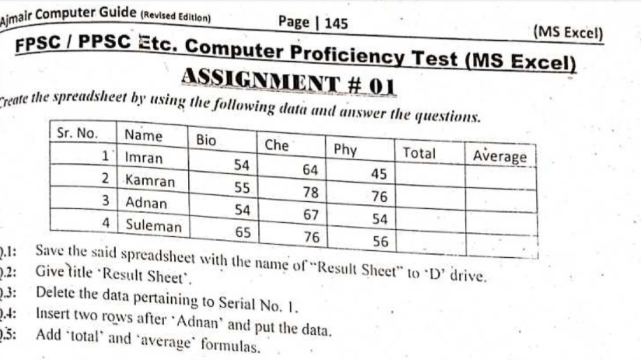 Ms Excel | Ajmair Solved Proficiency Assignment No. 1 | How to Pass PPSC  Proficiency Test.