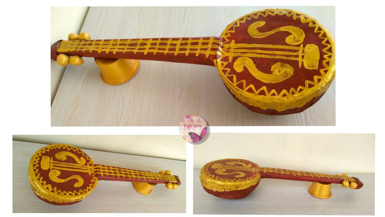 How to make Veena with cardboard #bestoutofwaste #tejuarts