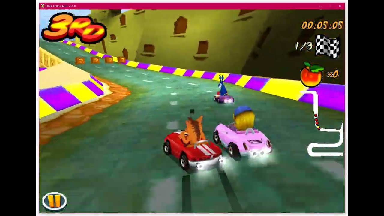 Crash Bandicoot Nitro Kart 3D (2008) running in touchHLE, a high-level emulator for iPhone OS apps