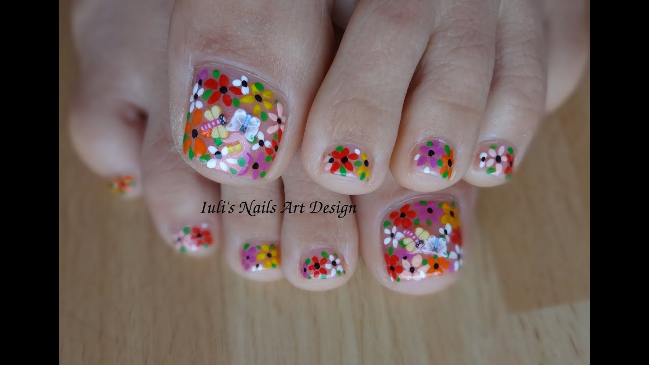 Toes art design Land of flowers-Summer into  Fall-Autumn - colorful toes art - one brush