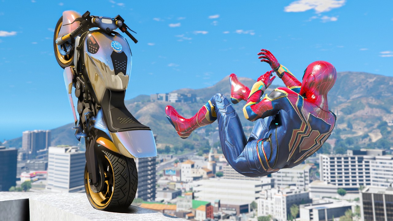 IRON SPIDERMAN Bike Stunt Fails (GTA 5 Spider Man Gameplay Fails) #26