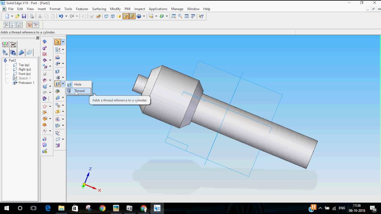 Solid Edge | Screw jack | Part 3 - Screw spindle