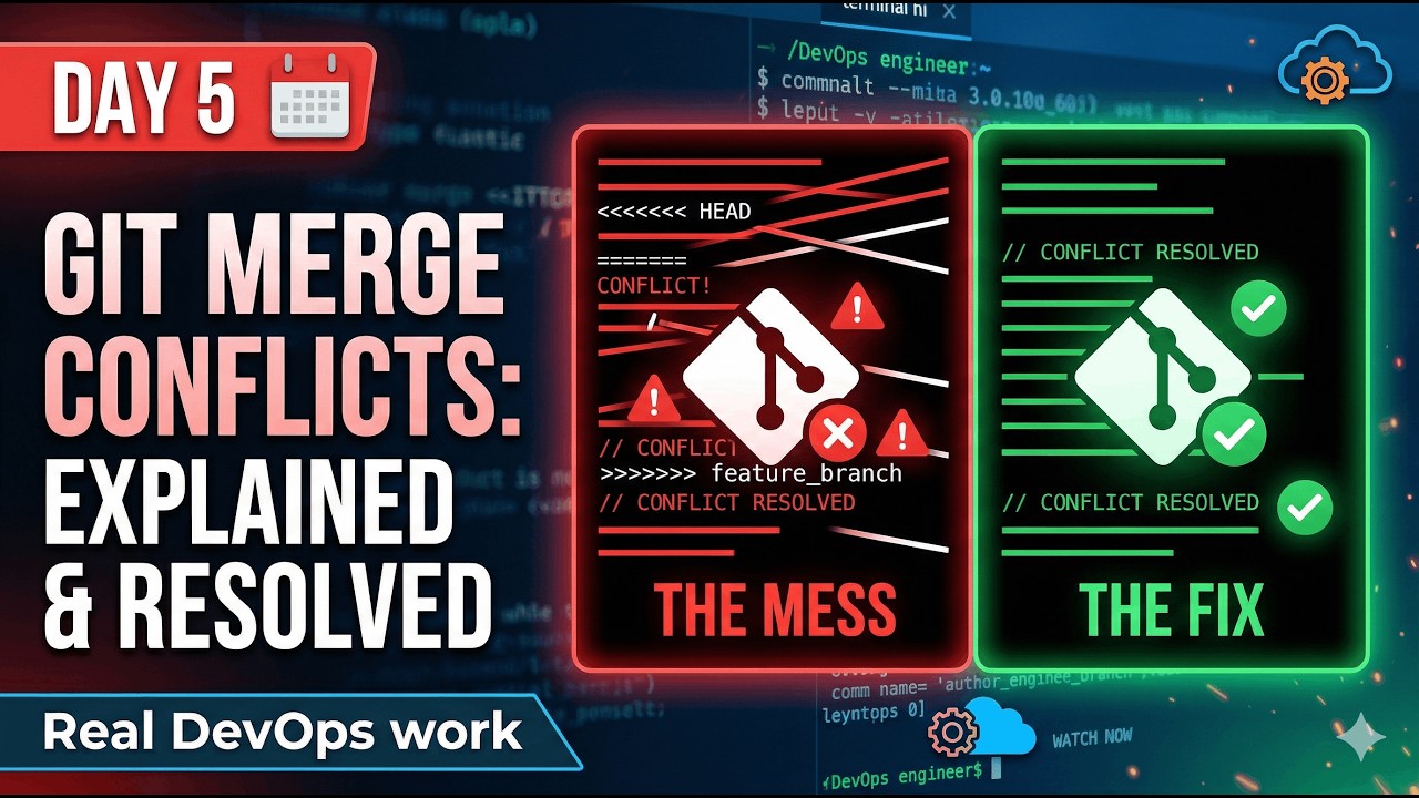 Объяснение и разрешение конфликтов слияния в Git | Реальный пример из DevOps, день 5