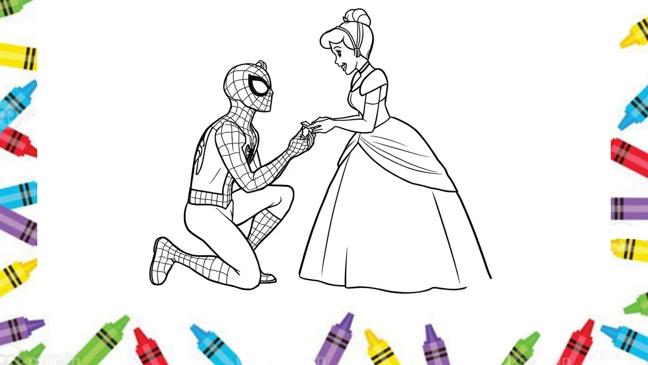 Spider-Man & Cinderella Drawing 🎨 | Clean Coloring Illustration|coloring with me.