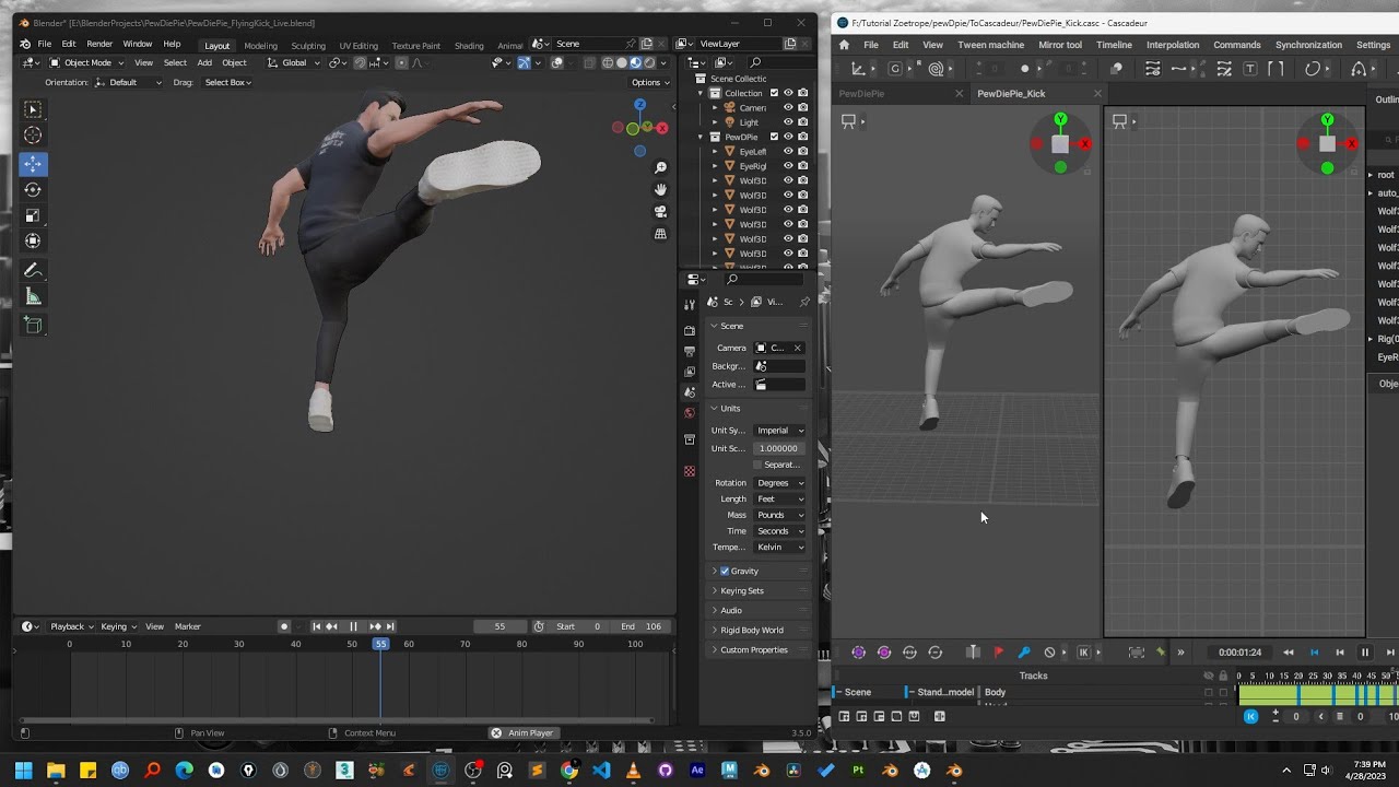 Character Animation Pipeline Cascadeur to Blender Animation Retarget with Auto Rig pro & QuickMagic