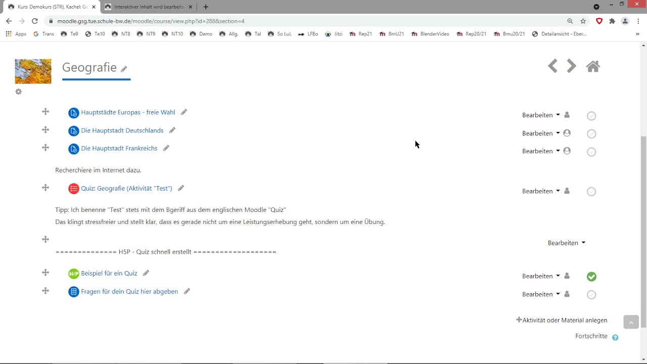 Moodle: Ein Quiz sehr schnell erstellen mit H5P