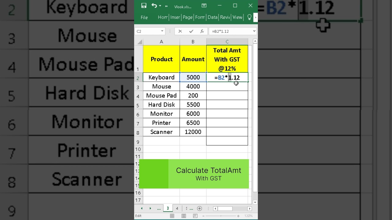 Gst calculate in excel | Calculate Gst formula in excel 👌✌#excel #exceltricks #rohitkvideos