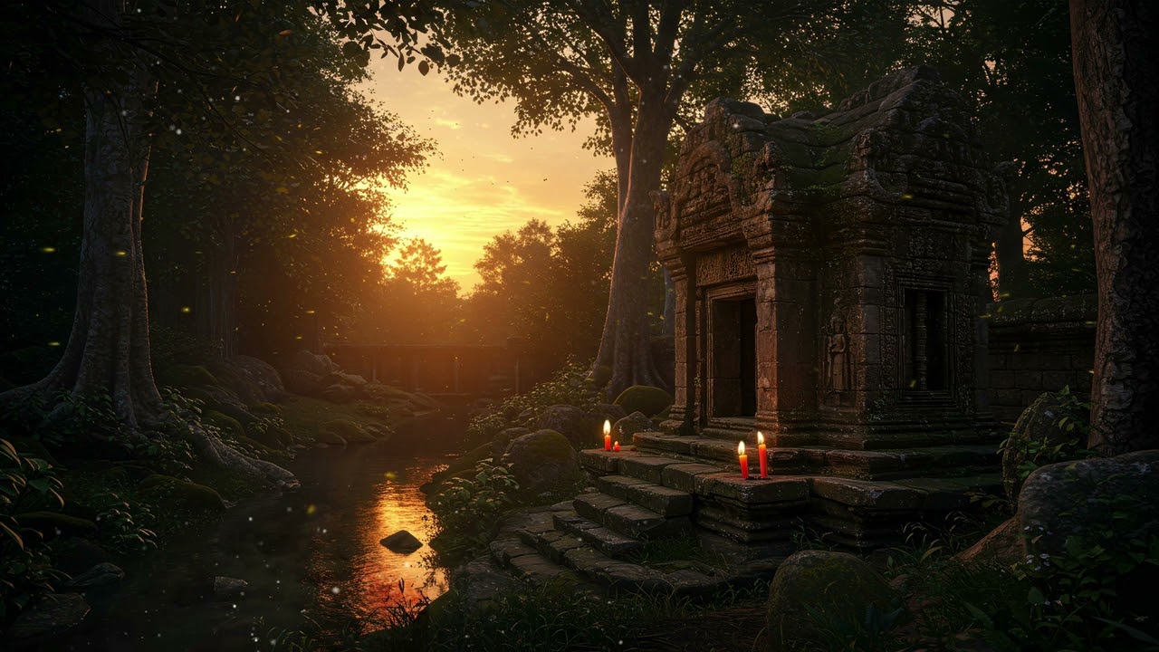 River Flowing sound | Glorious Ancient Temple – Flowing Water Meditation