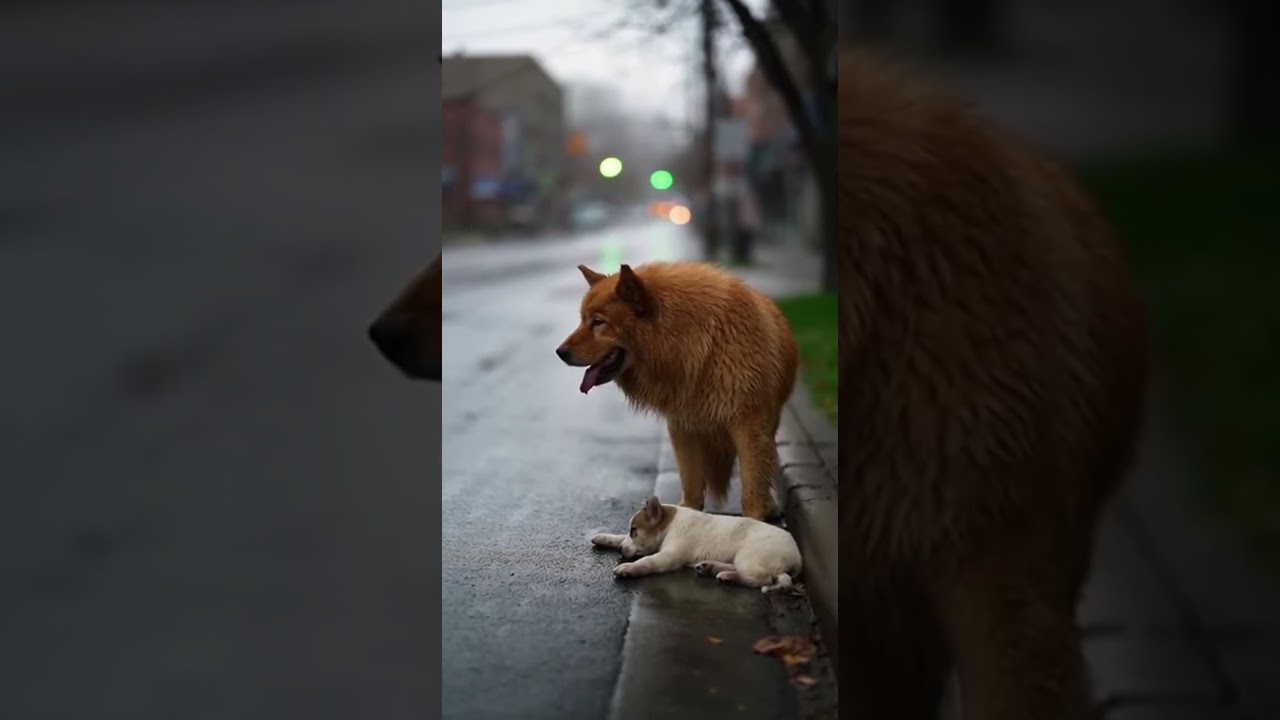 Brave Dog Blocks Traffic to Protect Injured Puppy 