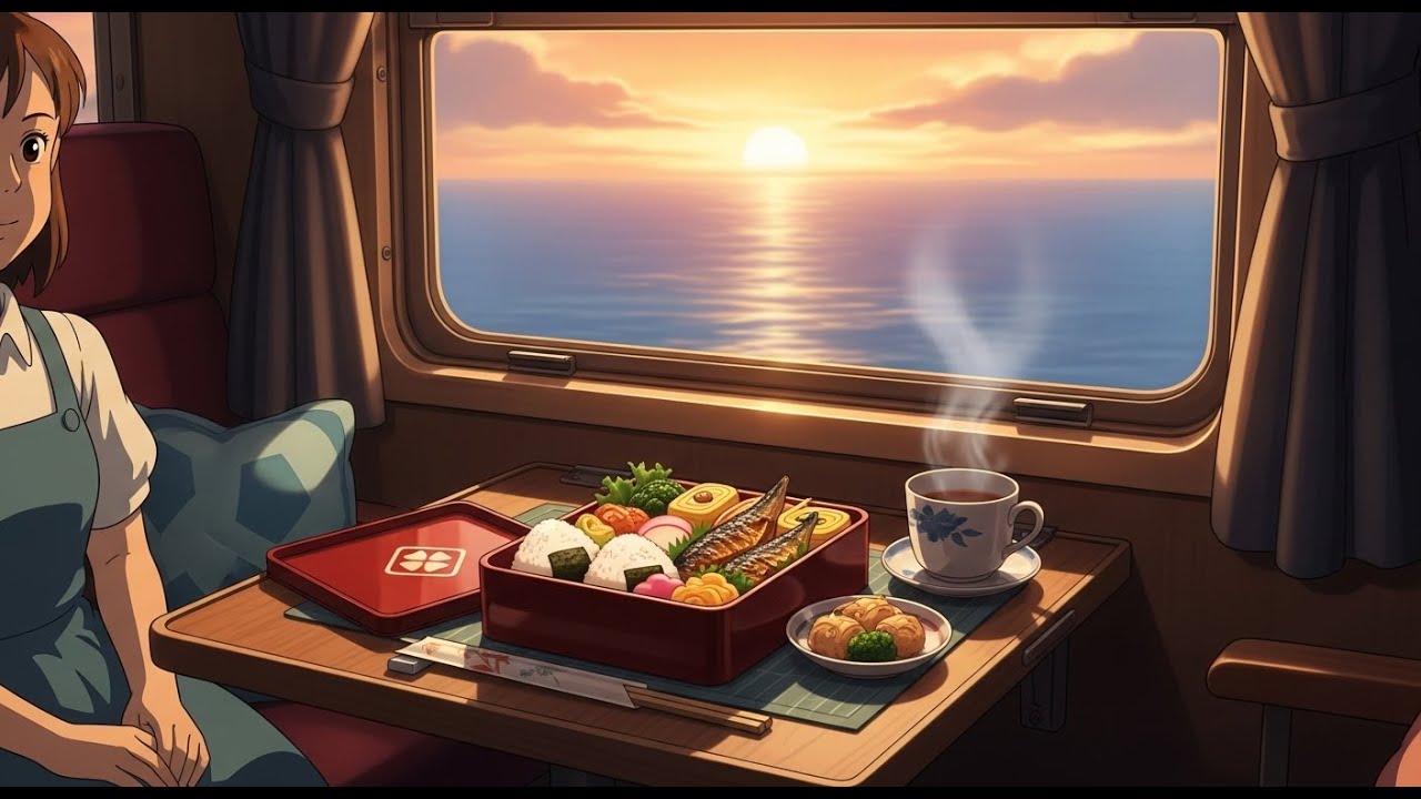 Solo Train Journey by the Sea 🚂🌊 Studio Ghibli Style Ambience | Relaxing Anime ASMR