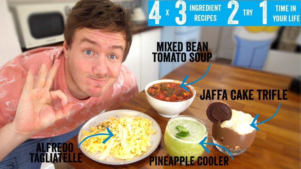 Make a 3 Course Meal & a drink with 3 Ingredients each | Ft Alfredo Tagliatelle