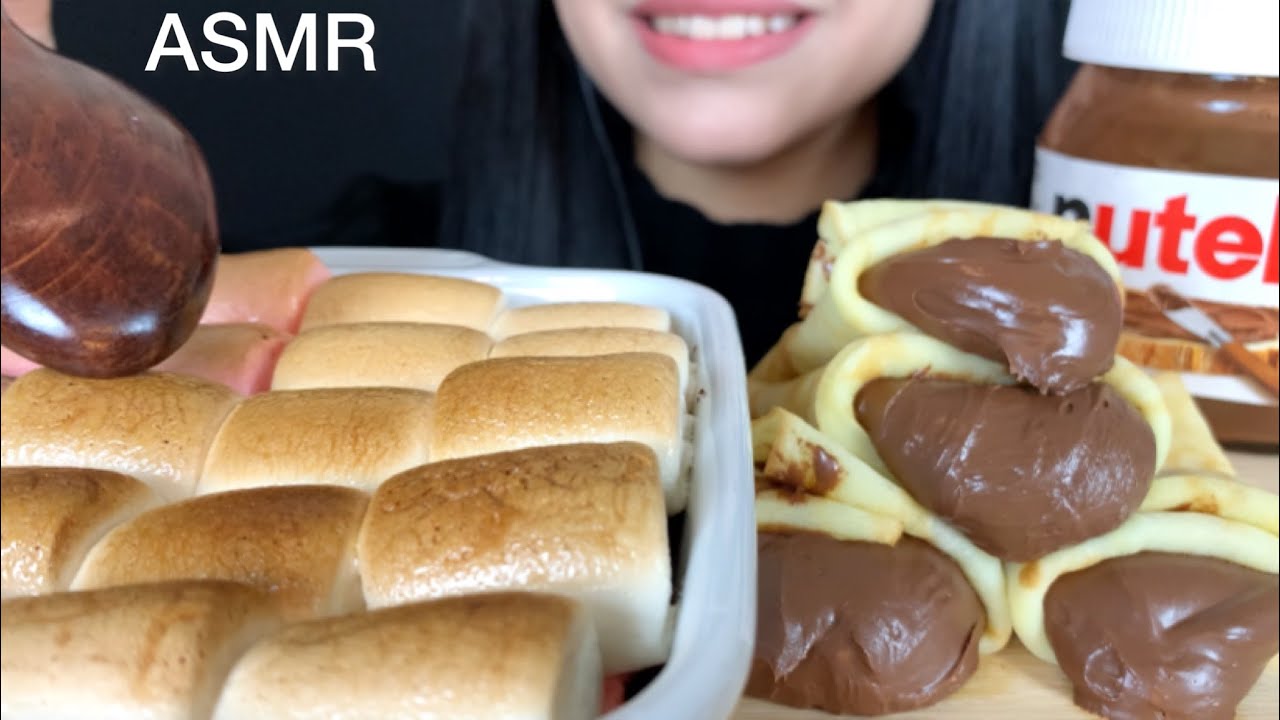 ASMR Marshmallow + Nutella Chocolate Crepe Rolls | Mukbang Eating Sounds