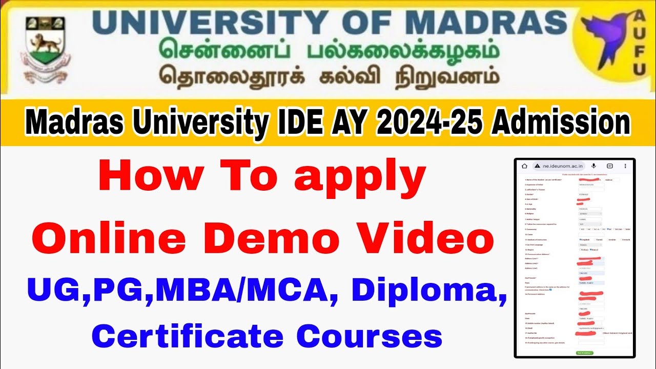 Madras University Distance Education Online Admission Step by Step Demo Video👍