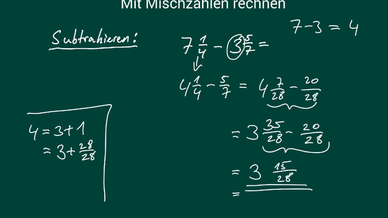 Bruchrechnen - Mischbrüche addieren und subtrahieren