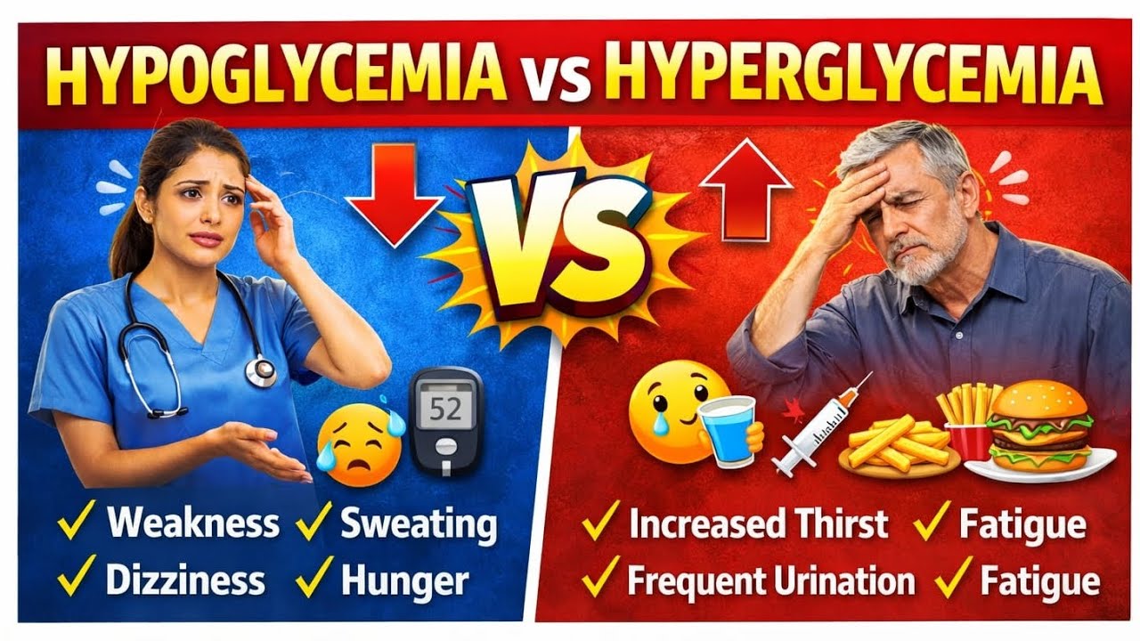 Hypoglycemia vs Hyperglycemia | Complete Nursing Class | Sugar Emergency Signs & Management