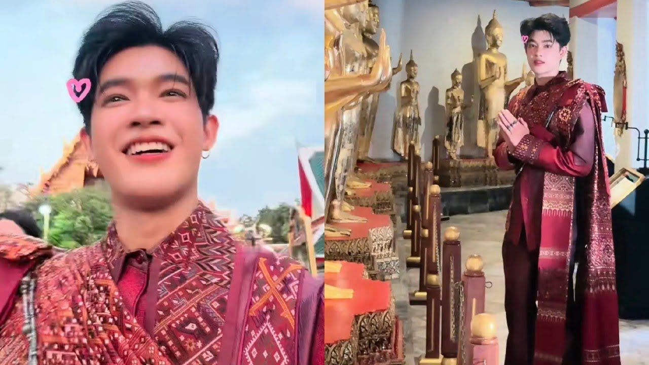 ปกรณ์ หล่อมาก ลุคชุดไทยผ้าไหมแพรวา ที่วัดโพธิ์