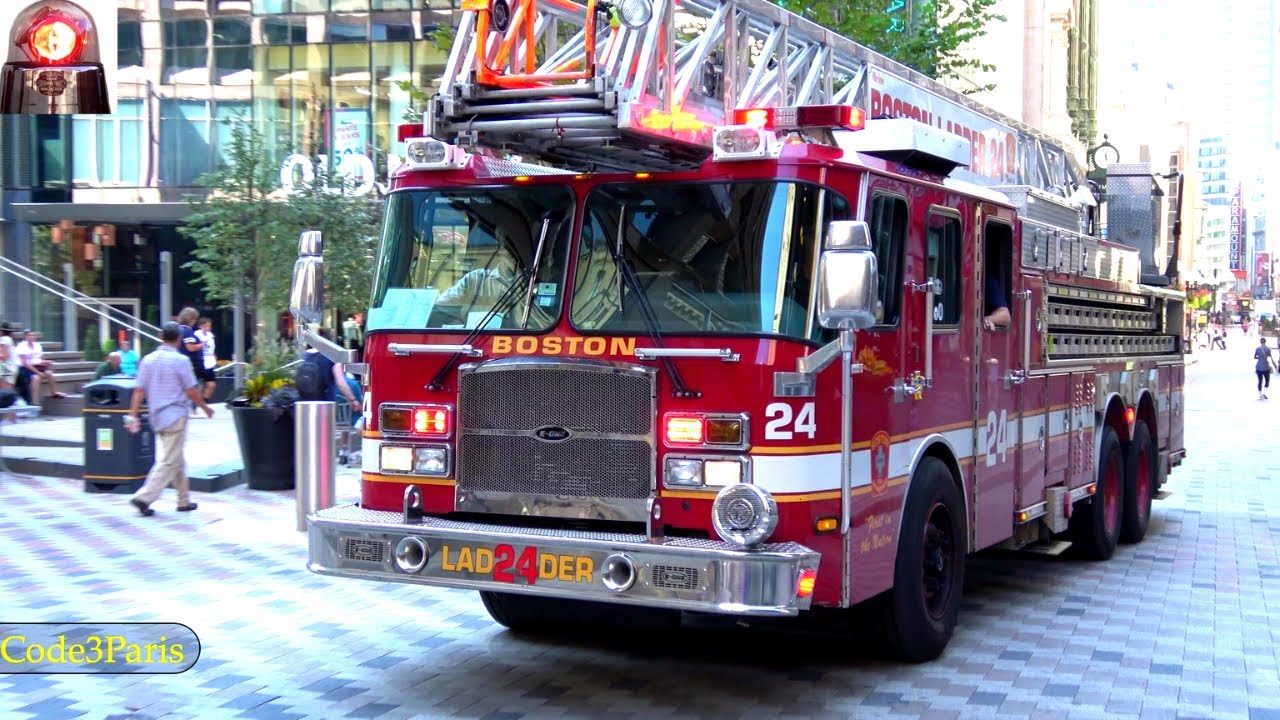 Boston Fire Department and Ambulances Responding Lights and Sirens