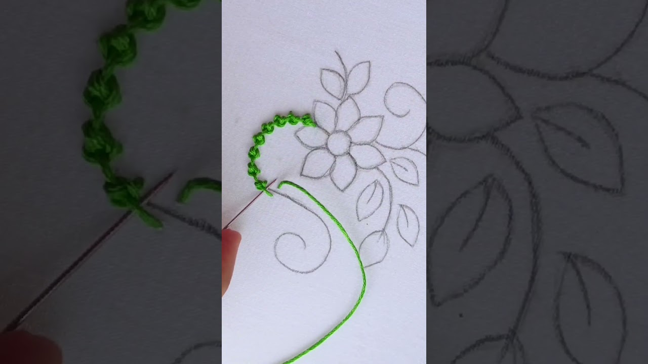 Hand embroidery palestrina stitch with flower || embroidery border #handbroidery #shortvideo