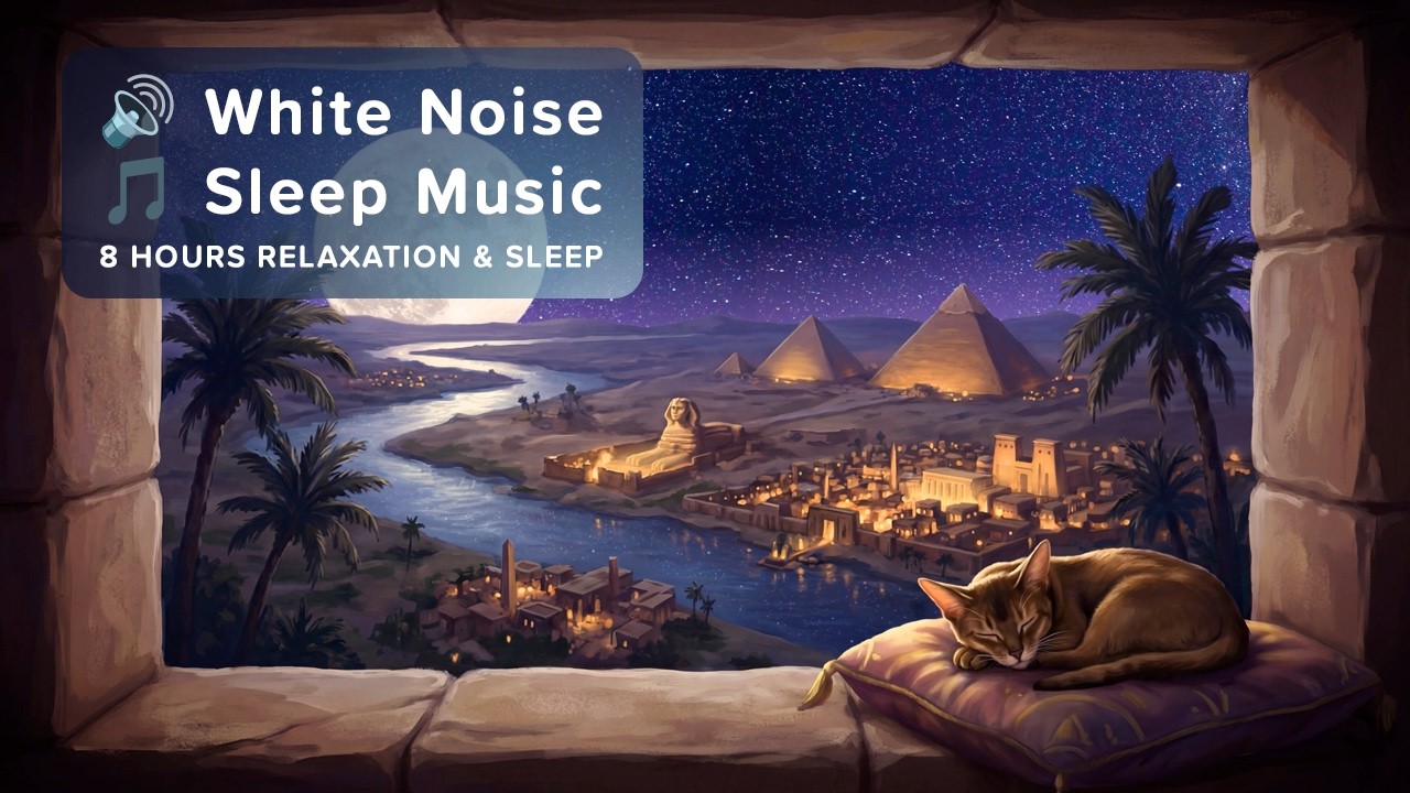 🎵 8 Hours Relaxation & Sleep - Ancient Nile Cat | Ambient Orchestral, River, Purring & Cicadas