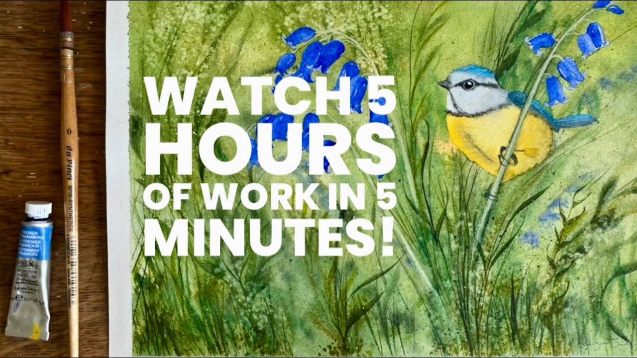 Flower Painting in Watercolor: 5 Hours in 5 Minutes! Beautiful Simple Bluebell Speedpaint, Songbird