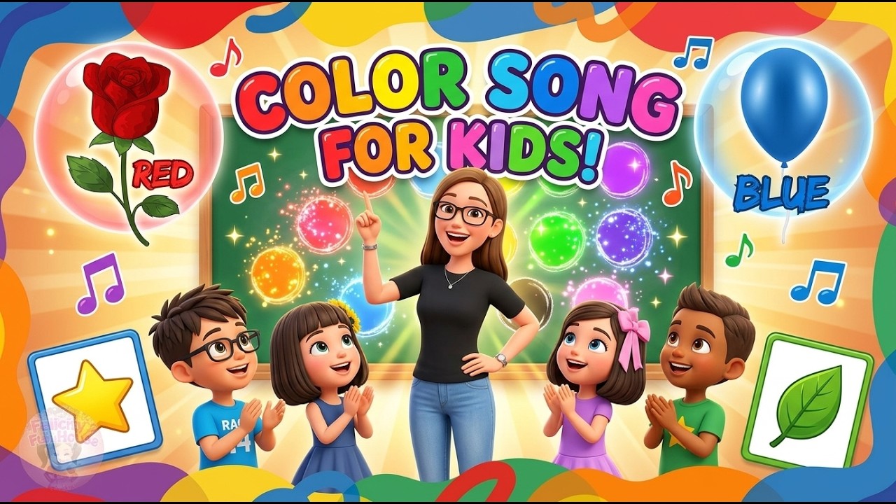 Color Song for Kids Red Blue Yellow Orange Green Purple Black White Pink
