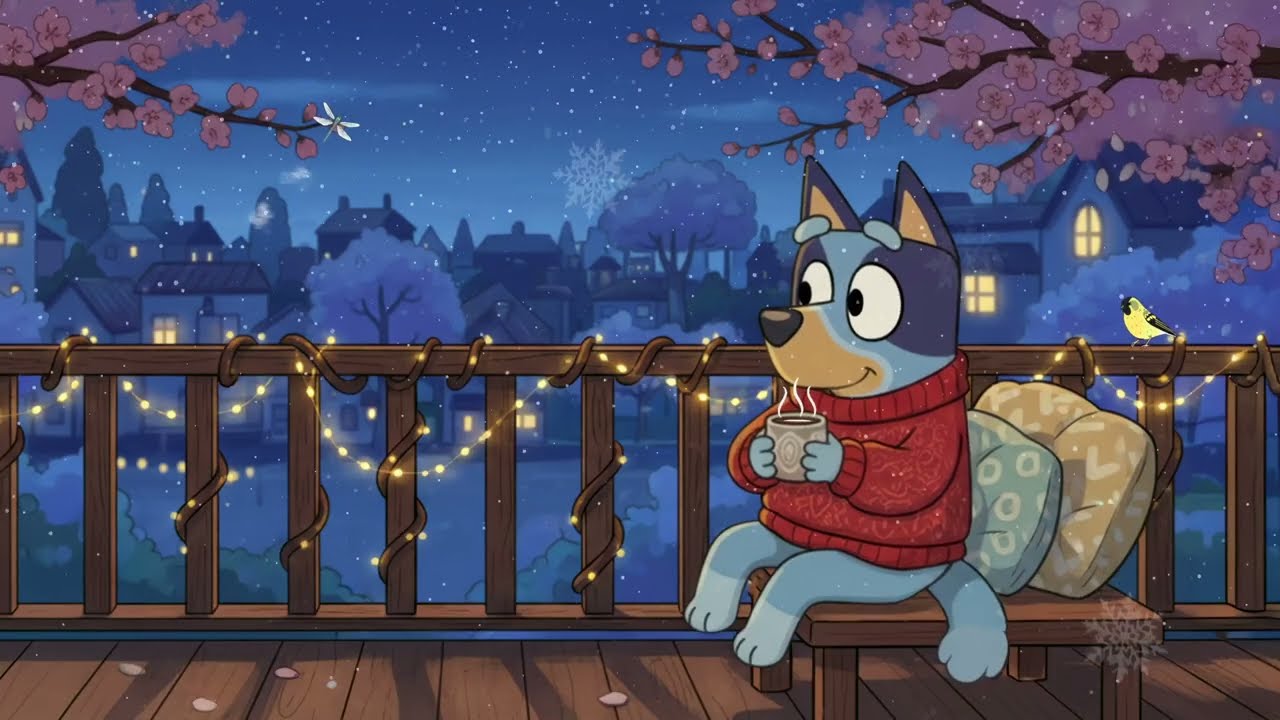 Bluey’s Peaceful Spring Night 🌸 Cozy Cafe Lofi Beats Under Cherry Blossoms Relax Study