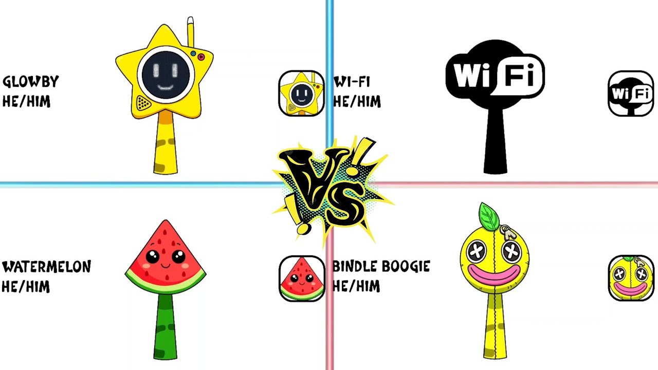 Sprunki OC Glowby from Bindle Boogie Wrongside Outimals VS Wi-fi VS Watermelon🍉Tiles Hop Game Part 4