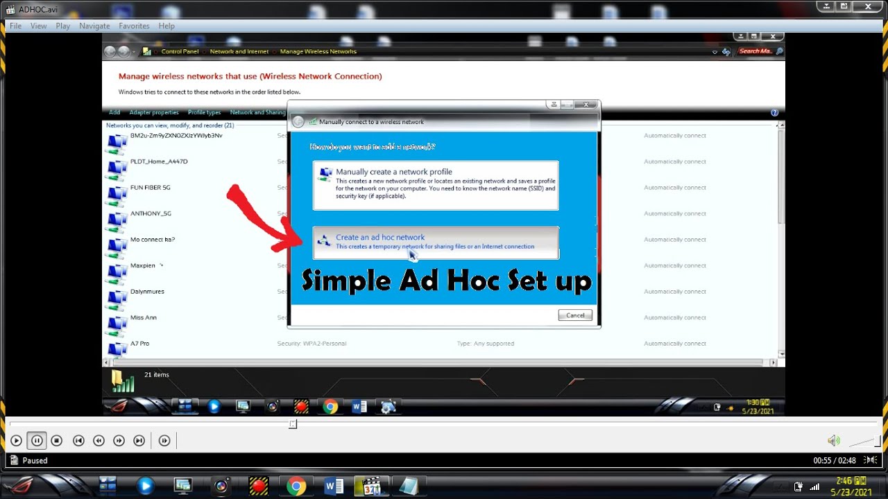 How to create an AD HOC Network in Windows 7