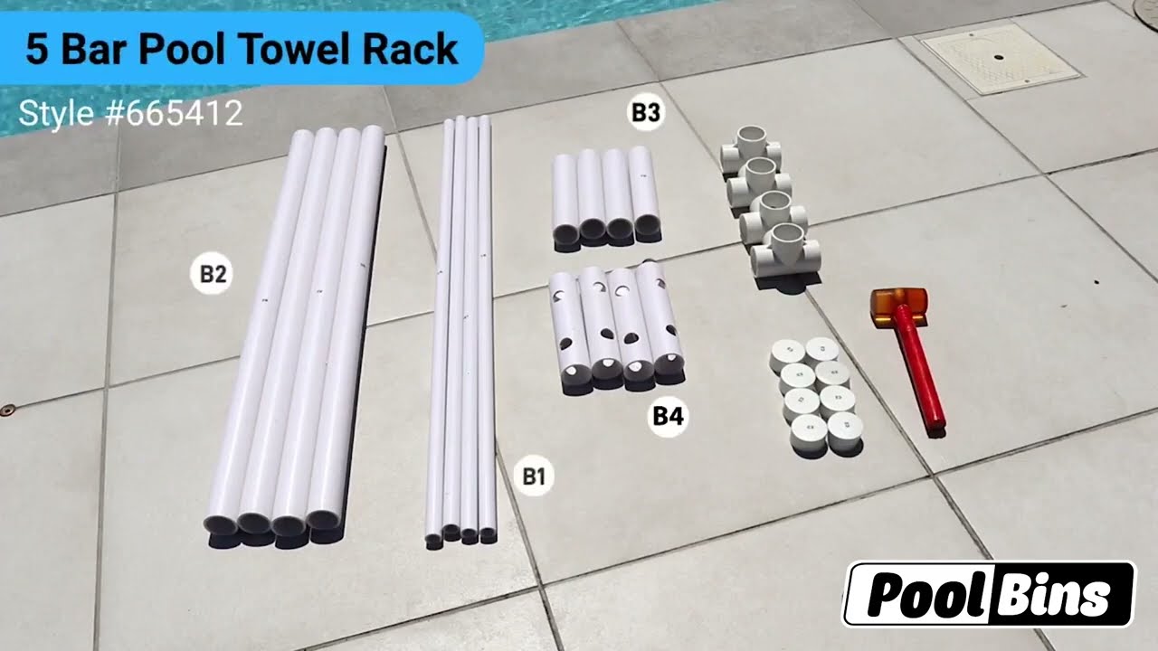 Style# TB L100: 5 Bar Pool Towel Rack | Horizontal Standing Poolside Storage Organizer (Tutorial)