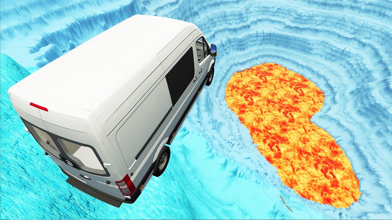 BeamNG drive - Leap Of Frozen Car Jumps & Falls In Volcano | BeamNG-Destruction