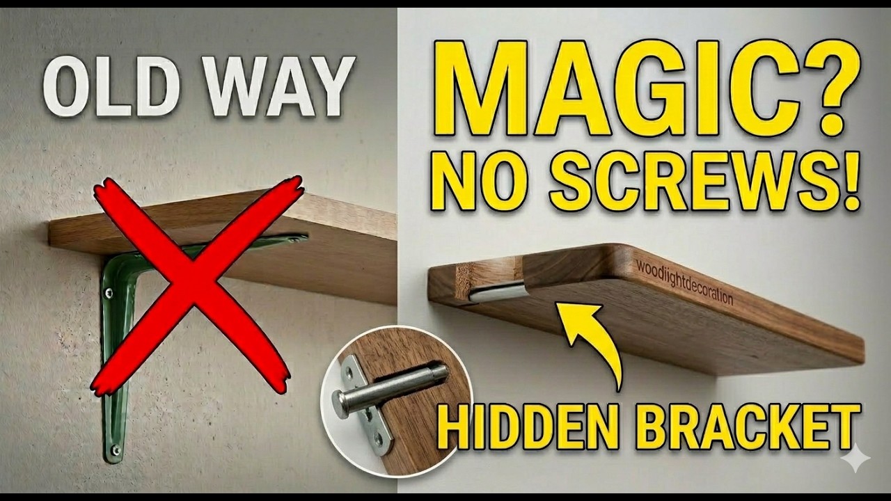 The Magic Behind Floating Shelves: No Screws Hidden Bracket Woodworking ASMR