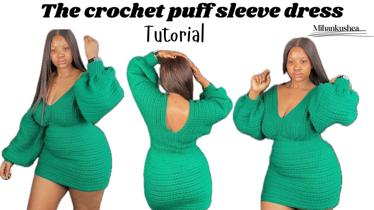 Crochet waistband Puff sleeve dress tutorial || Mihankushea #crochettutorial #crochet #crochetdress