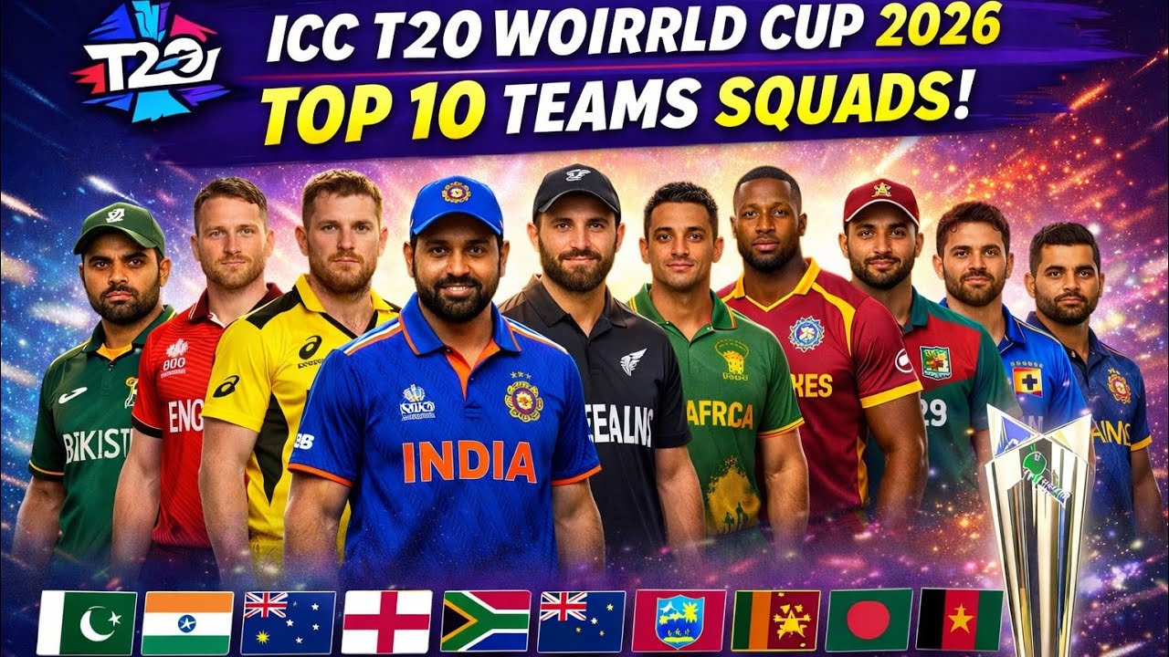 ICC T20 WORLD CUP 2026 TOP 10 TEAM'S SQUAD S 