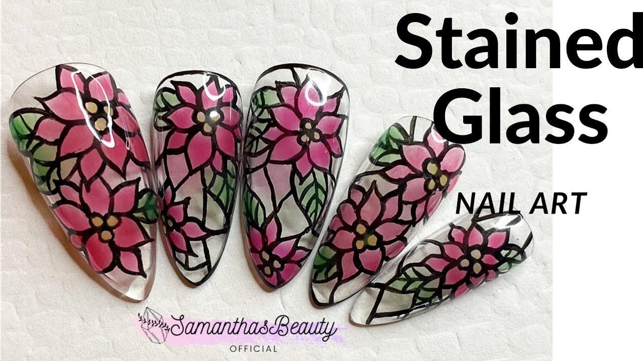 Stained Glass Nail Art Poinsettia Flowers Design Watch Me Work