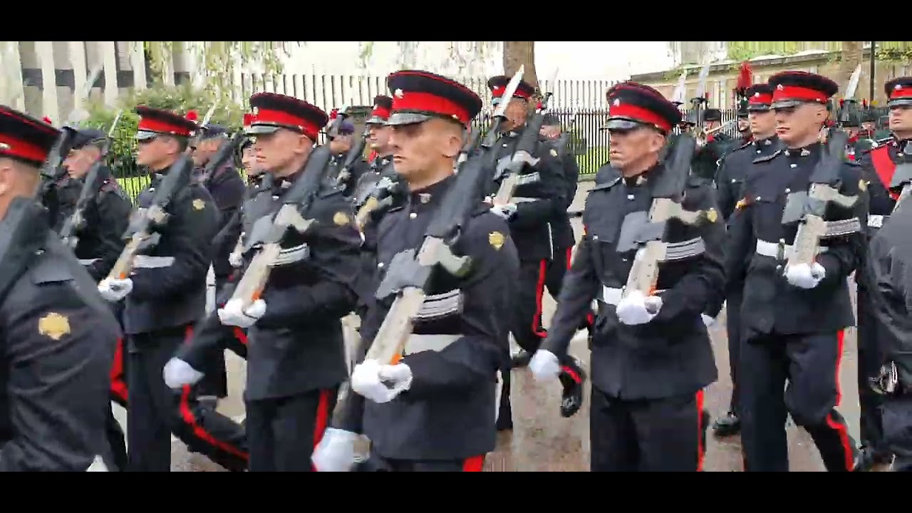 Rifles and Gurkha Bands returning following the King's Coronation.