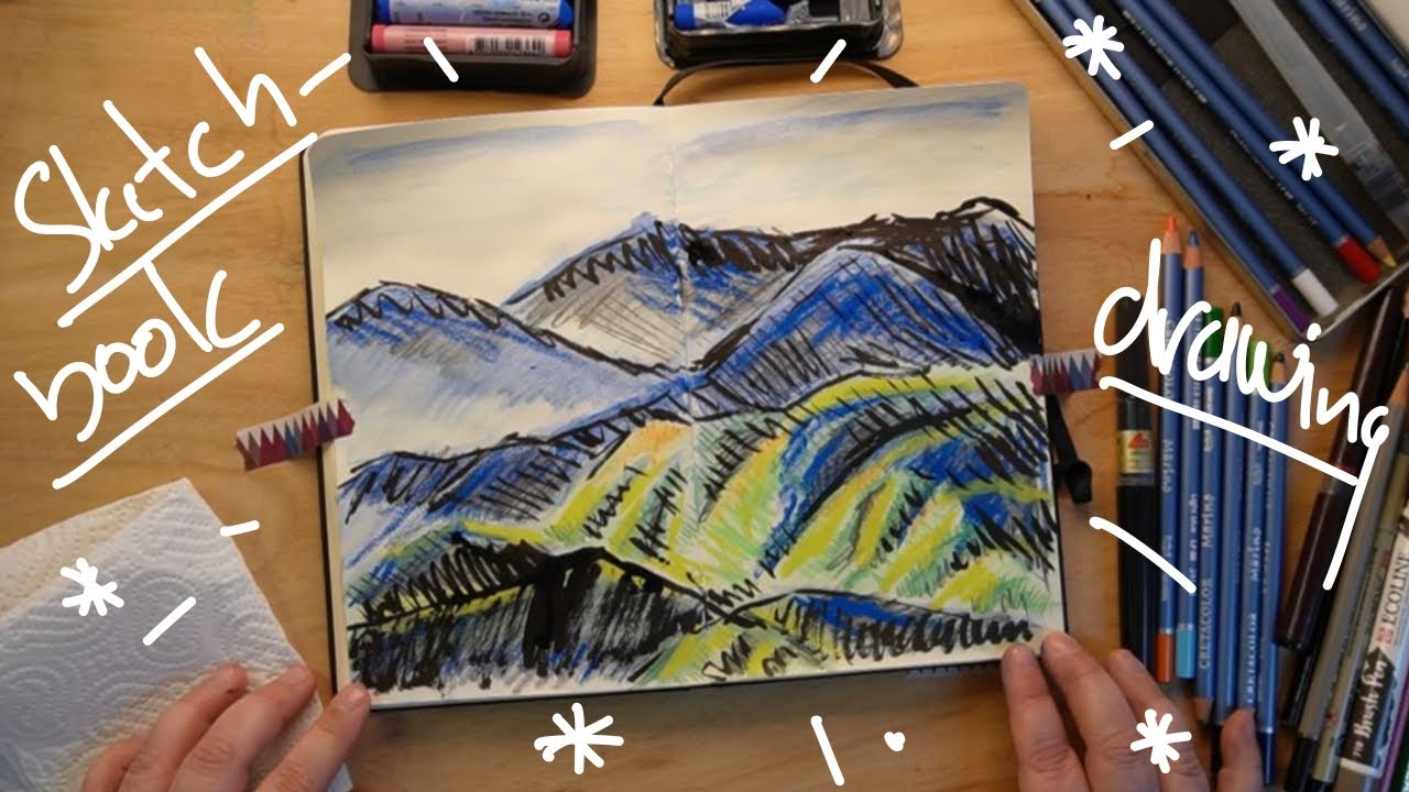 A charming and relaxing landscape drawing video in a sketchbook. Draw with me:)