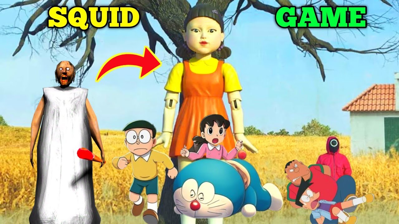 SQUID DOLL AND GRANNY KIDNAP DORAEMON NOBITA GIAN AND FRIENDS | GRANNY SQUID GAME Doraemon VS Granny