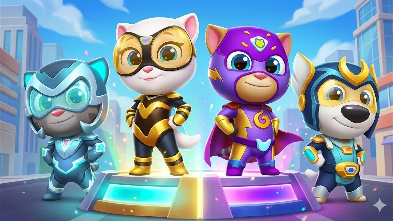 Talking Tom Hero Dash Ice Bolt Tom vs Queen Bee Angela vs Mythic Ginger vs Hurricane Hank vs Raccoon