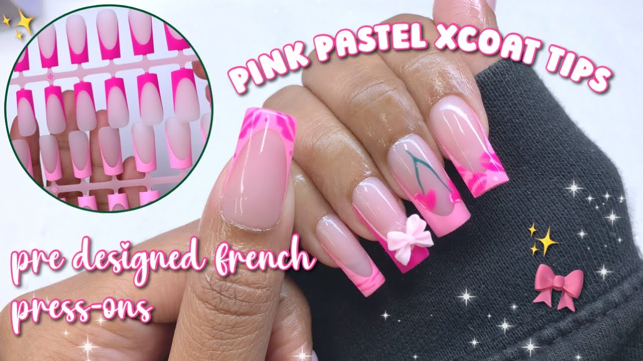 BTArtBox Pre-Designed Pink Pastel X-COAT Tips ✨🎀 | Dainty Nail Art | Press ons at Home!