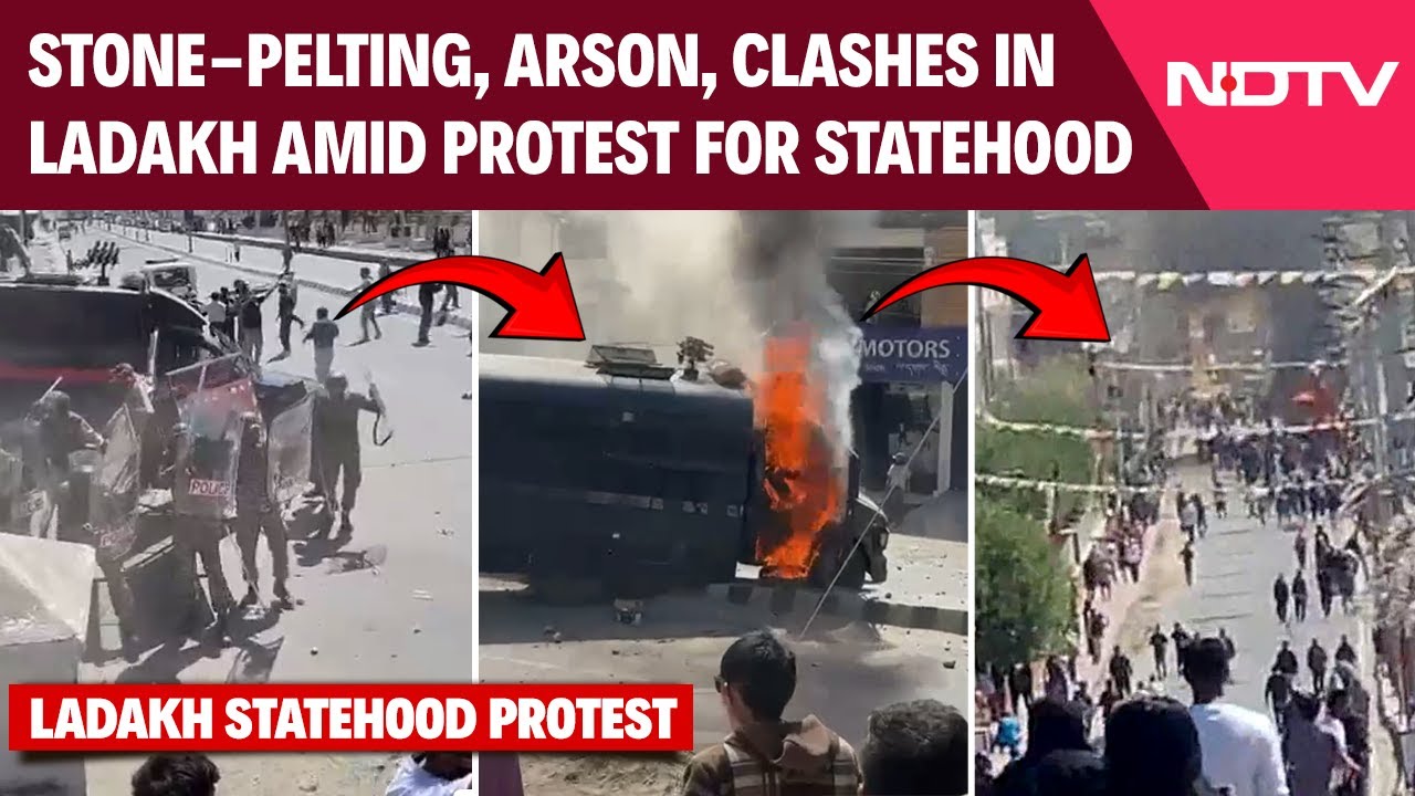 Ladakh Protest News | Clashes, Stone Pelting In Ladakh By Statehood Protesters, Police Van Burnt