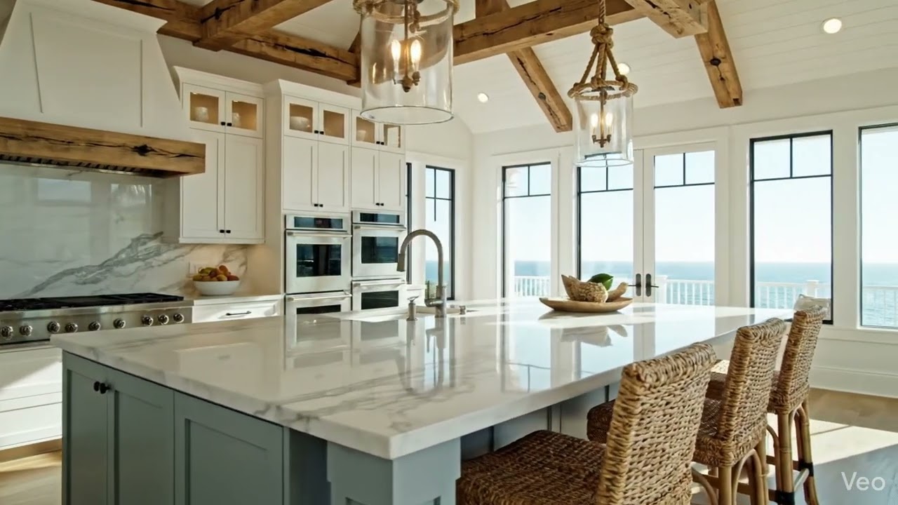 Modern Coastal Farmhouse Kitchen Design | Luxury Beach House Interior