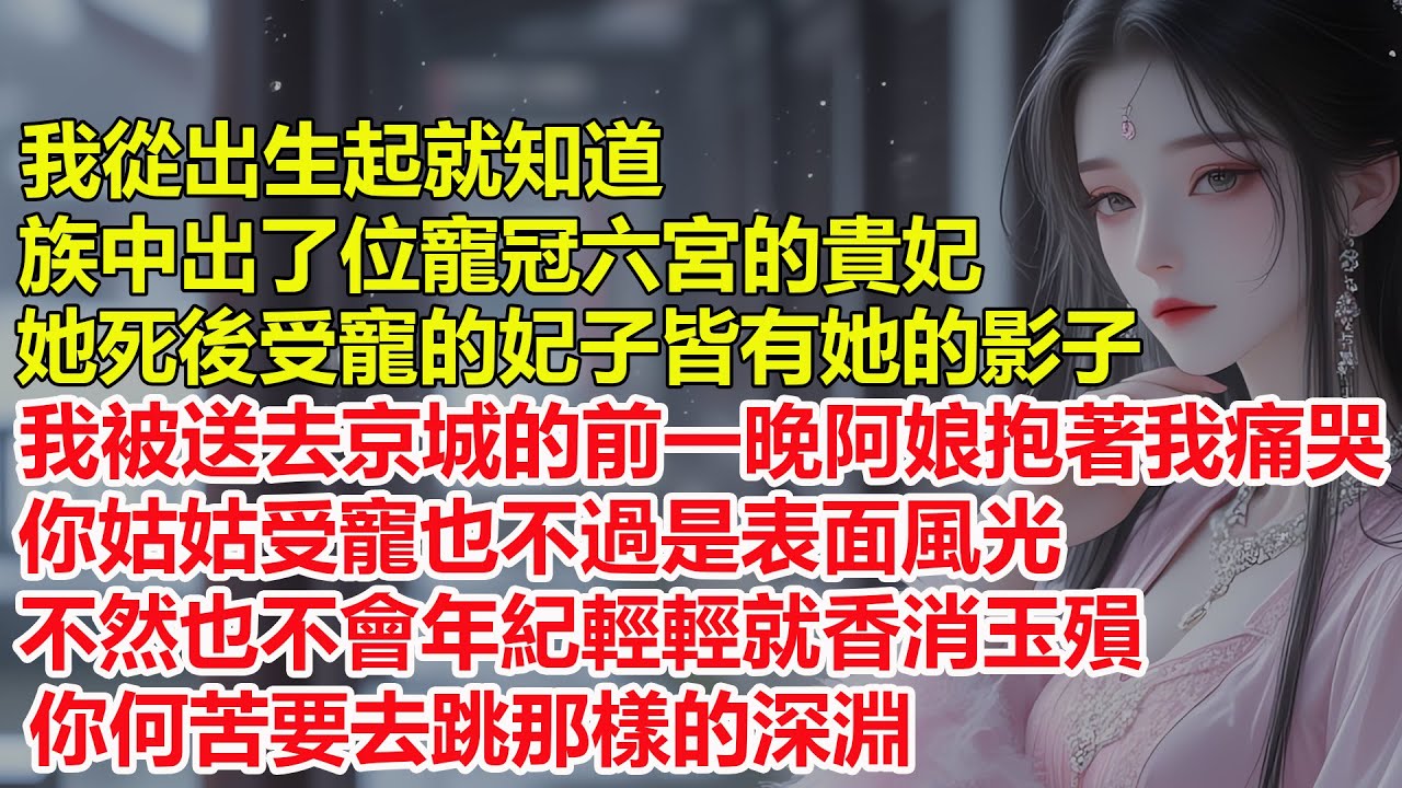 我從出生起就知道，族中出了位寵冠六宮的貴妃，她死後受寵的妃子皆有她的影子，我被送去京城的前一晚阿娘抱著我痛哭，你姑姑受寵也不過是表面風光，不然也不會年紀輕輕就香消玉殞，你何苦要去跳那樣的深淵...