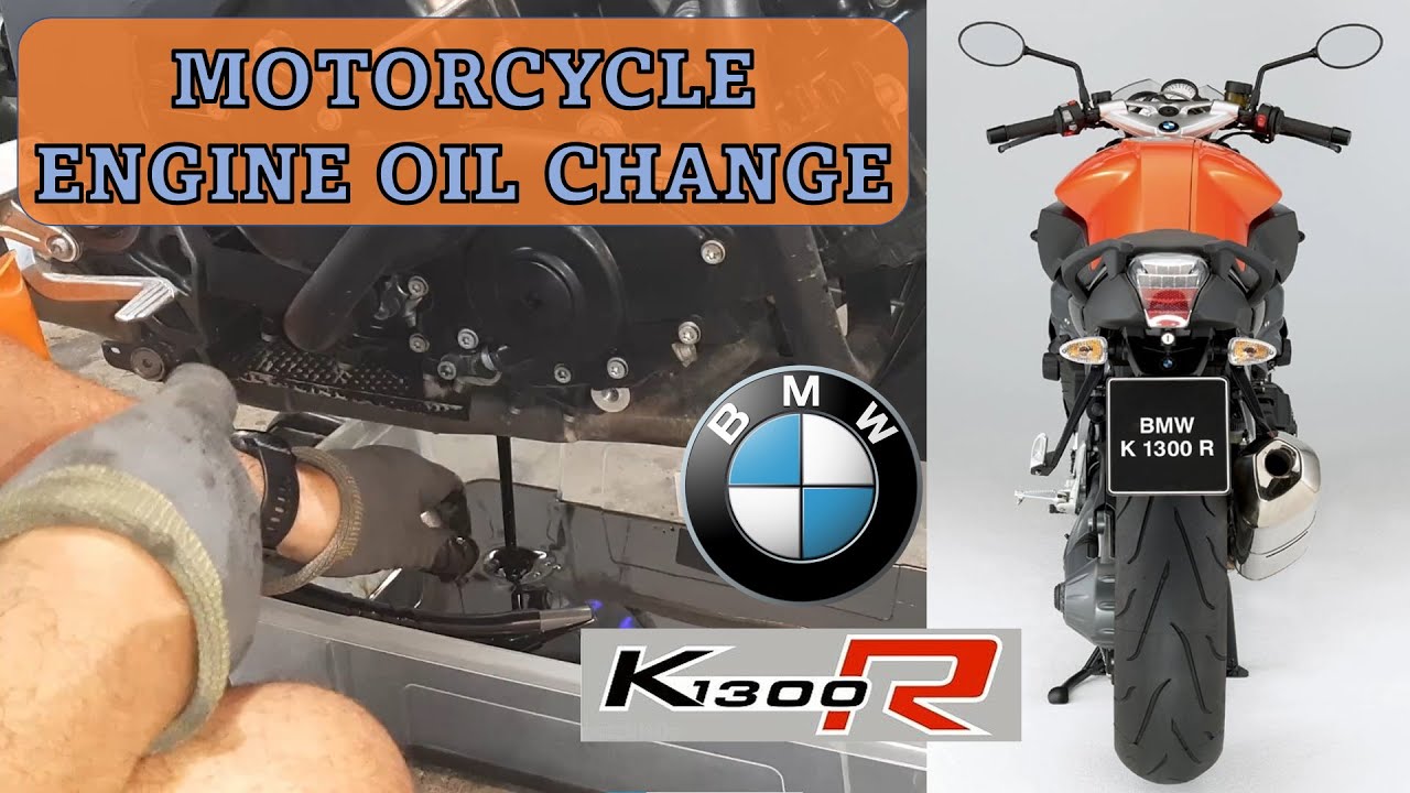 Motorcycle motor oil change. BMW K1300r, K1300S. Motorbike oil change