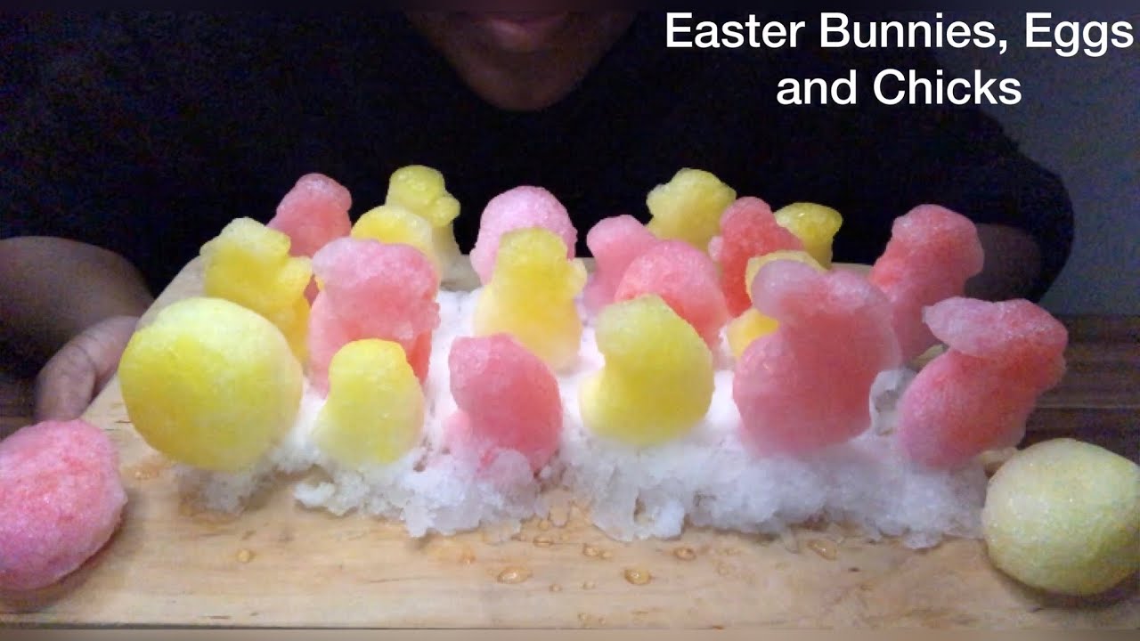 HAPPY EASTER 🐣| REFROZEN SHAVED BUNNIES, EGGS & CHICKS| | #iceeating #asmr #asmrice